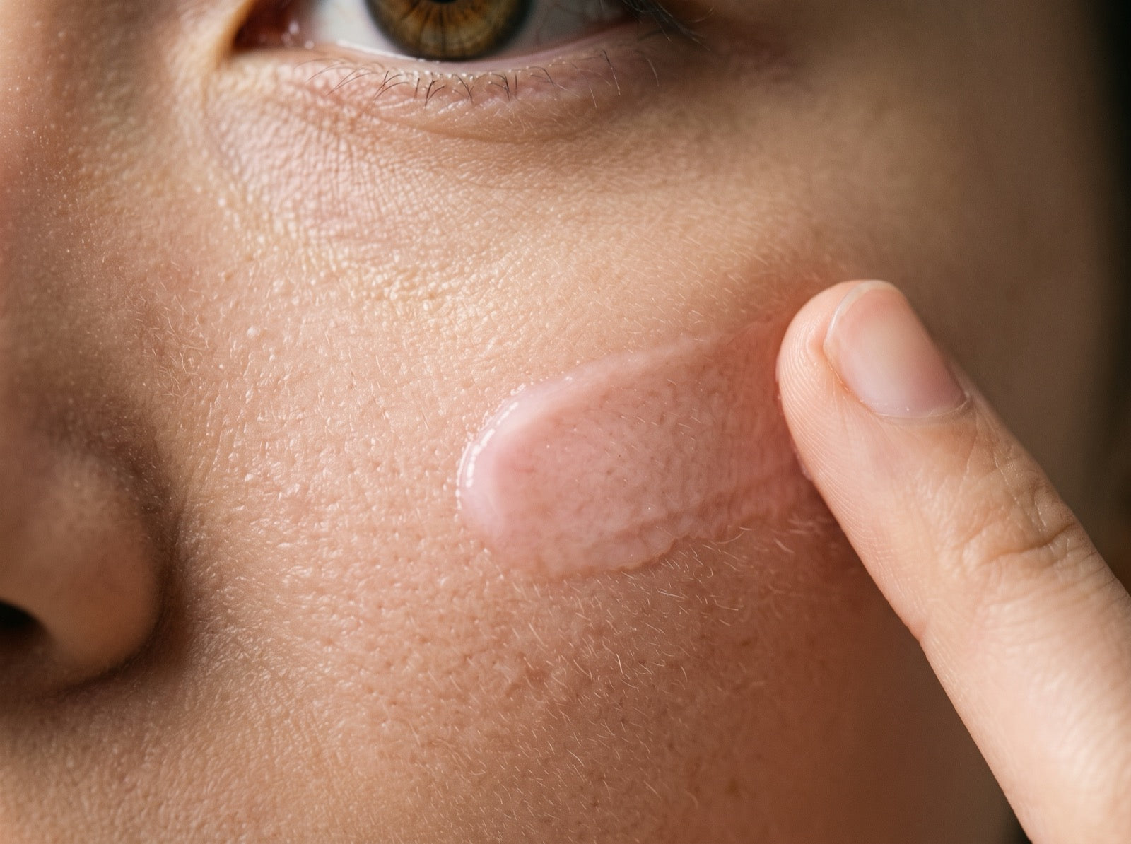 Balm absorbing into the cheek